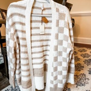 Wishlist Beige and Cream Checkered Cardigan